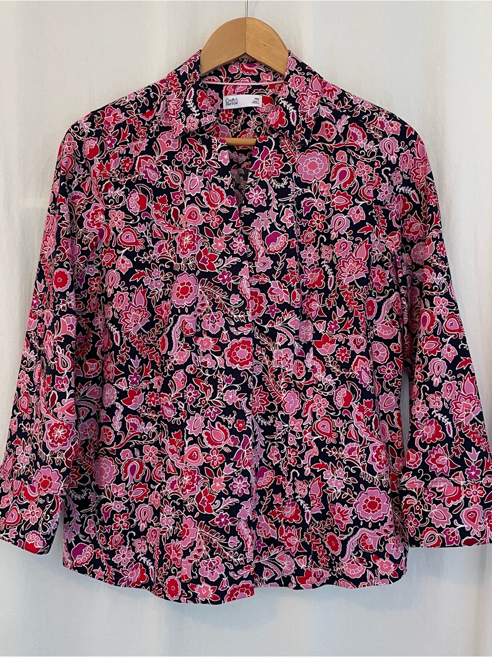 Talbots Black & Pink Button-Down Shirt with Floral Print